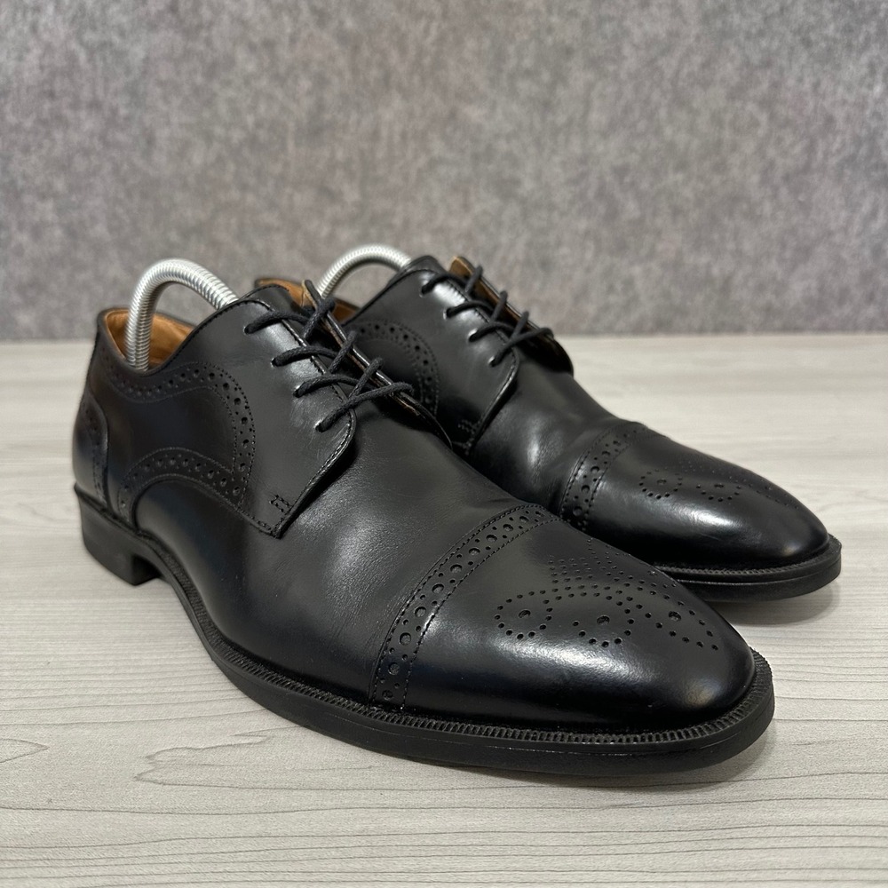 Flag Ltd. Oxford Shoes Mens 9.5 Black Leather Brogue Cap Toe Derby‎ Dress